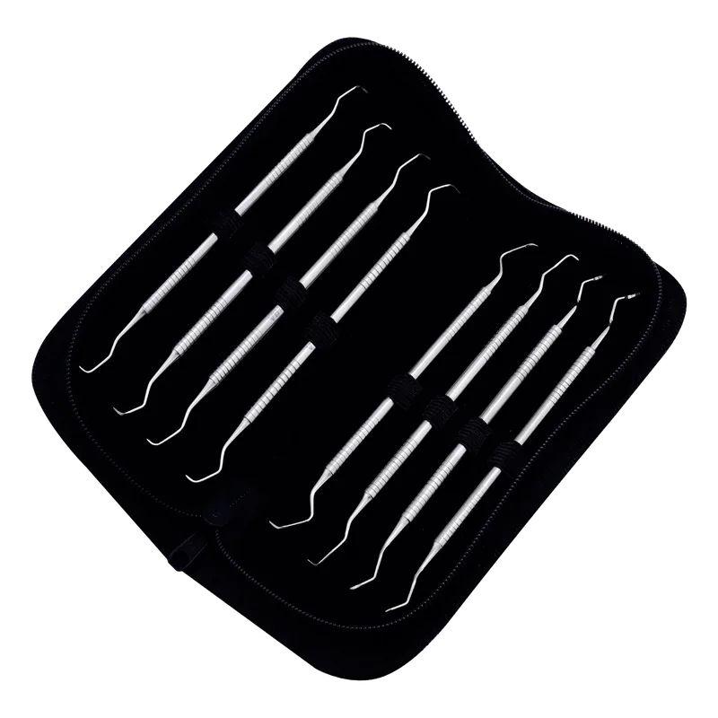 Gracey Curettes Set of 8 in Leather Case - 6mm Solid Handles - Equate Instruments