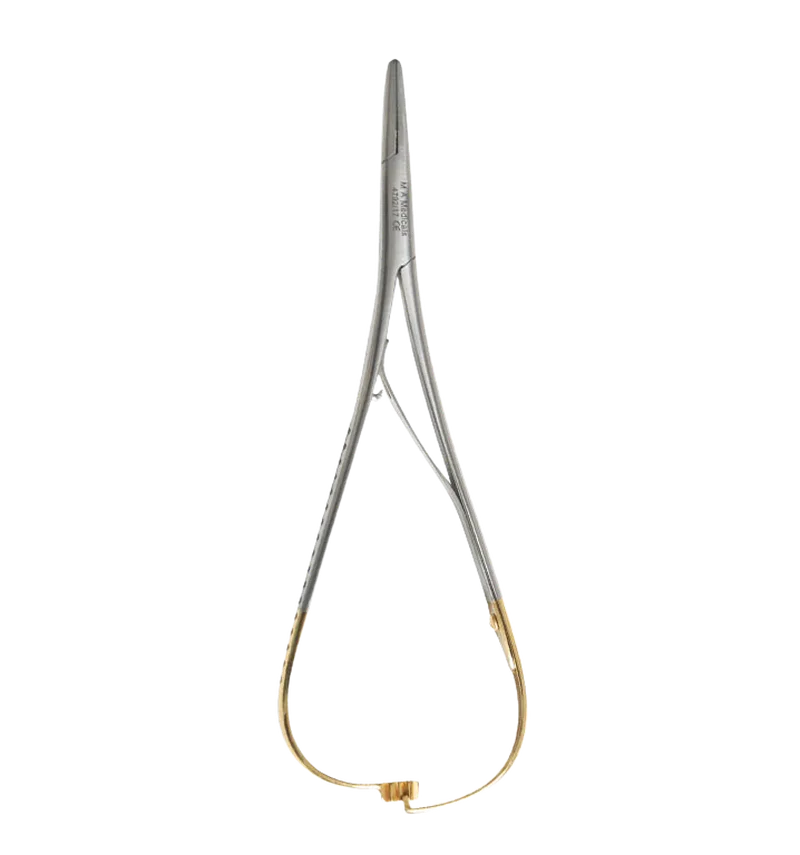 Mathieu Needle Holder - 17 cm, Tungsten Carbide, Gold Loops - Equate Instruments