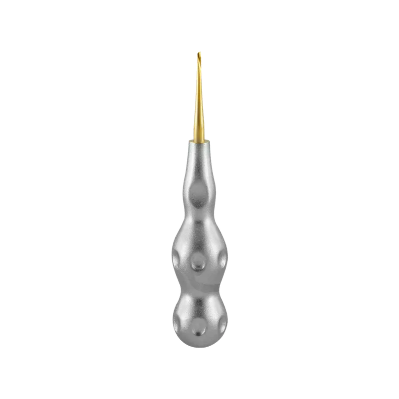 Extraction Elevator 2 mm Left, Gold-Coated Tip - Dimpled Bulbous Stainless Handle - Equate Instruments