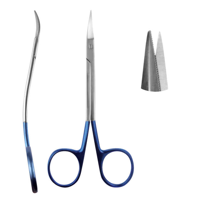 La Grange Serrated Double-Curved Scissors 13.5cm - Titanium Plasma Blue - Equate Instruments