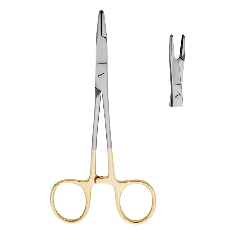Olsen-Hegar Needle Holder/Scissor 14 cm - Tungsten Carbide, Gold Rings - Equate Instruments