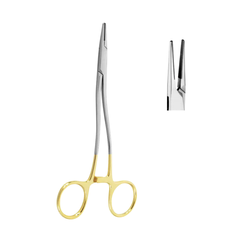 Crile-Wood Needle Holder Curved 16 cm for 2-0 to 4-0 Sutures - TC Jaws, Gold Handles - Equate Instruments