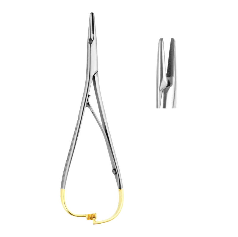 Mathieu Needle Holder - 20 cm, Tungsten Carbide, Gold Loops - Equate Instruments