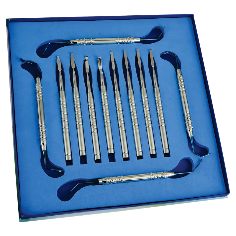 Implantology Instrument Set of 12 with Sinus Lift Tips and Bone Chisels - Equate Instruments