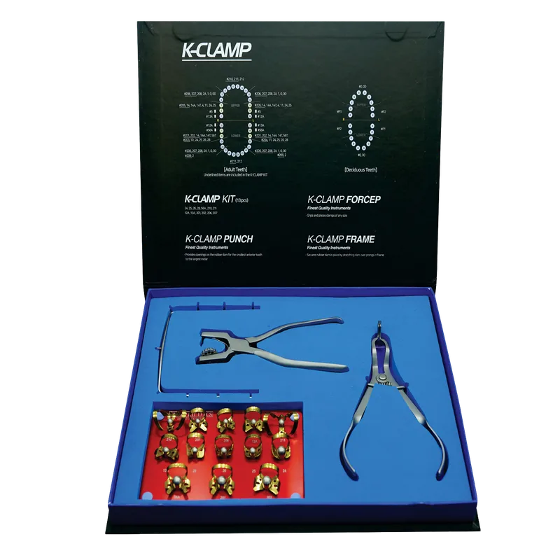 Rubber Dam Kit - Set of 17 with Gold-Finish Clamps - Equate Instruments