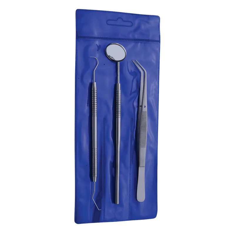 Dental Examination Set of 4 - Explorer, Mirror Head, Mirror Handle, Cotton Tweezers - Equate Instruments