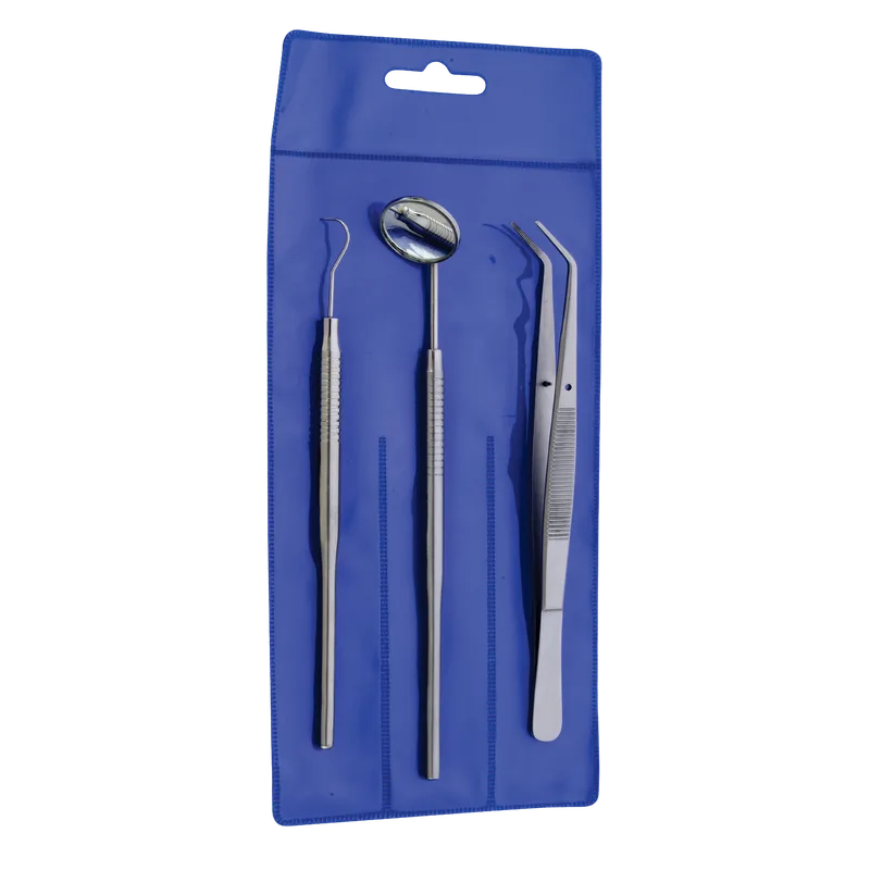 Dental Examination Set of 4 - Explorer, Mirror Head, Mirror Handle, Cotton Tweezers - Equate Instruments