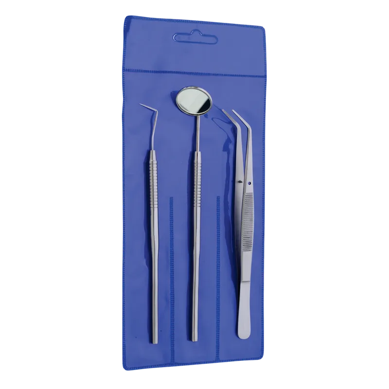 Dental Examination Set of 4 - Explorer, Mirror Head, Mirror Handle, Cotton Tweezers - Equate Instruments